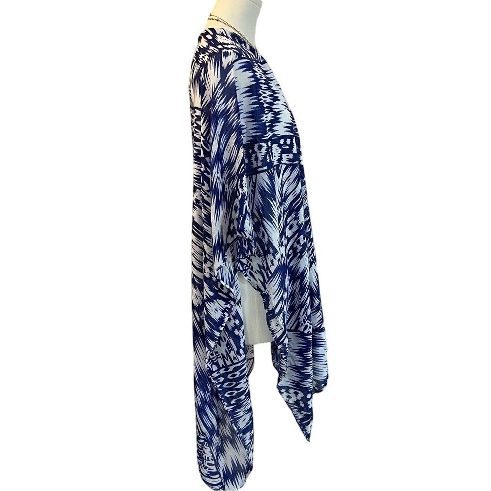 Michael Stars Blue White Kimono Boho Resort Beach Cover Up Lightweight OS - Picture 4 of 7